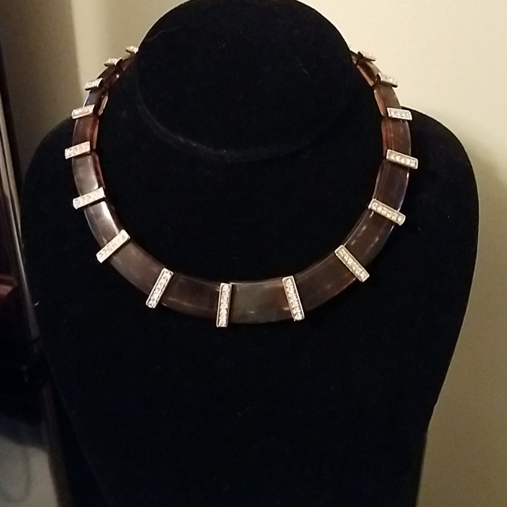 Lia Sophia Brown Statement Collar Necklace with Silver Accents